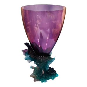 French Daum Bacchus Large Green Amethyst Vase-Centerpiece P?¢té De Verre