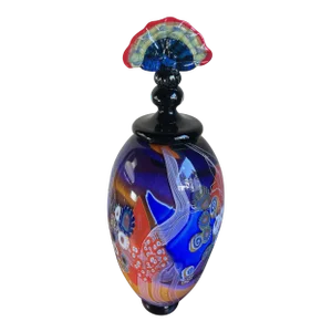 Early 21st Century Lavender, Tangerine, and Blue Lidded Vase