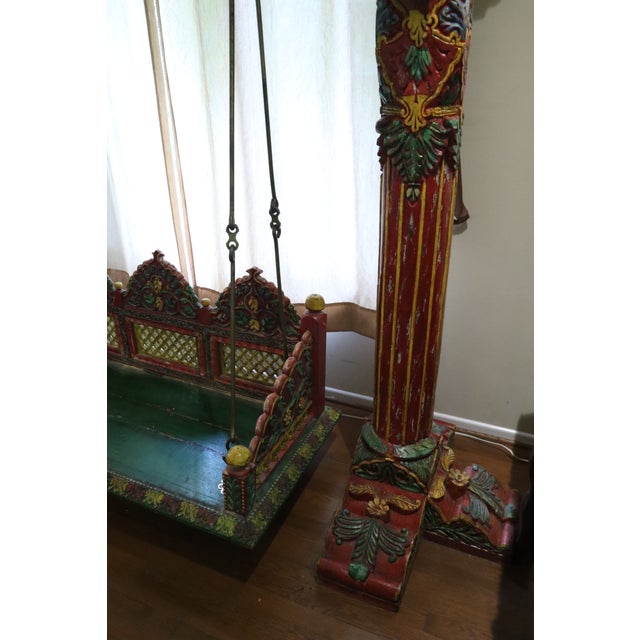 Monumental Hand Carved Indian Polychrome Jhula (Swing) For Sale - Image 13 of 14
