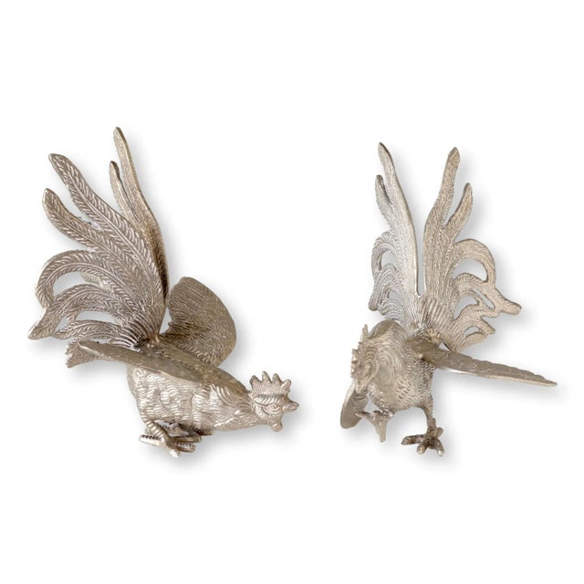 French French Silver-Plate Bird Table Ornaments, a Pair For Sale - Image 3 of 5