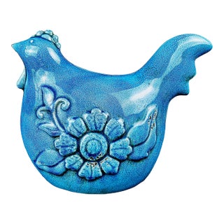 Oversized Danish Midcentury Ceramic Hen in Turquoise Crackle Glaze, 1960s For Sale