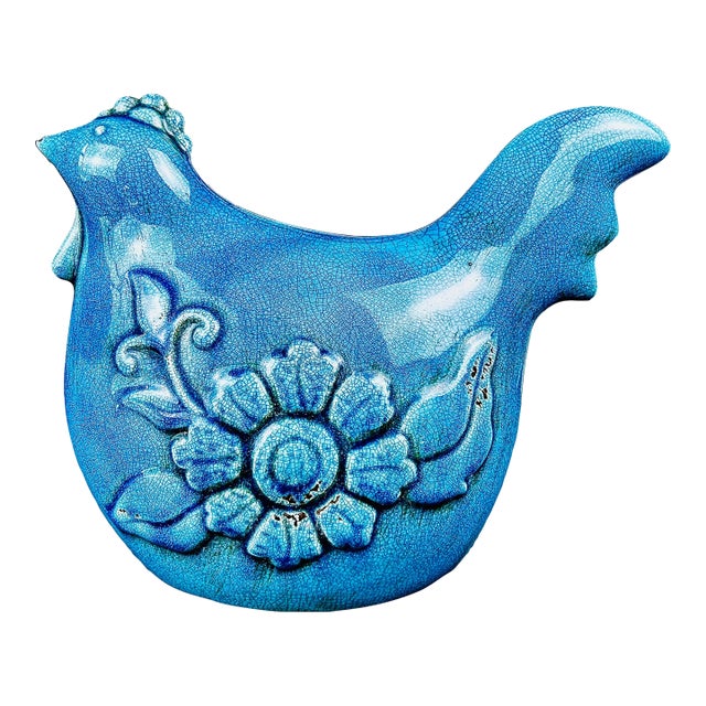Oversized Danish Midcentury Ceramic Hen in Turquoise Crackle Glaze, 1960s For Sale