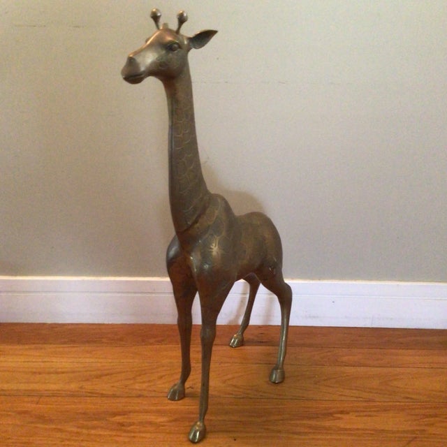 African 70’s Brass Giraffe Large 32.5" For Sale - Image 3 of 12