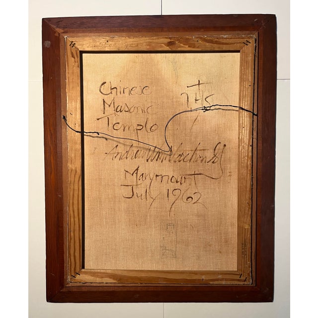 1960s 1962 Oil on Canvas Painting “Chinese Masonic Temple" by Andrew William Vachon s.j. For Sale - Image 5 of 7