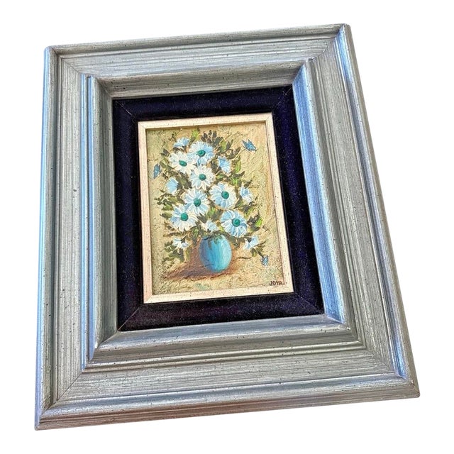 Vintage Impasto Floral Still Life With Painted Frame Velvet Liner For Sale
