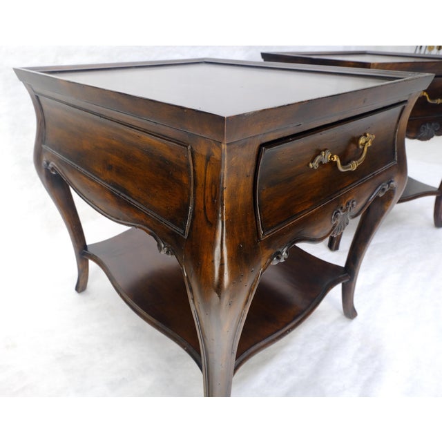 Chocolate Pair of Thomasville Fine Inlayed Tops Cabriole Legs One Drawer End Tables MINT For Sale - Image 8 of 18