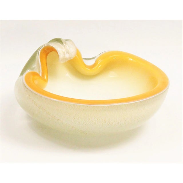 Glass Vintage 50s Alfredo Barbini Murano Glass Gold Flake Clam Shell Bowl or Ashtray For Sale - Image 7 of 7