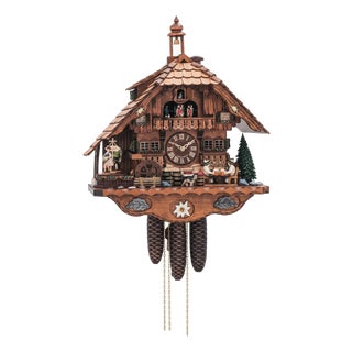 Black Forest Chalet Double Beer Drinker Musical Clock For Sale