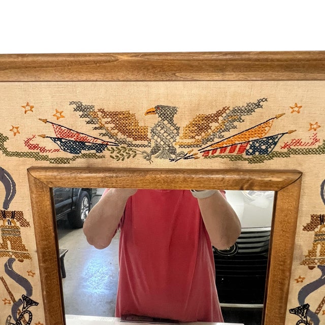 Mid Century Americana Cross Stitch and Applique Border Mirror For Sale - Image 6 of 12