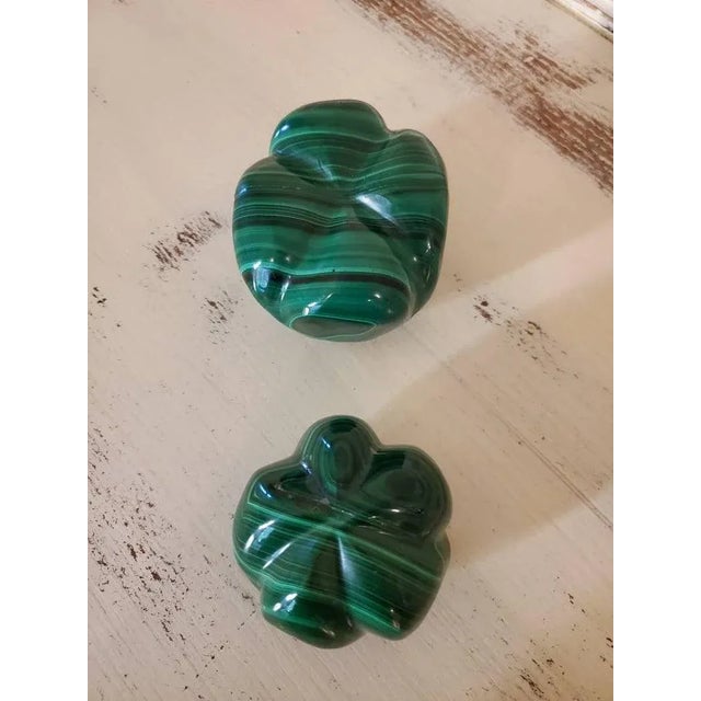 Carved Malachite Bulbous Shaped Stones - a Pair For Sale - Image 4 of 9