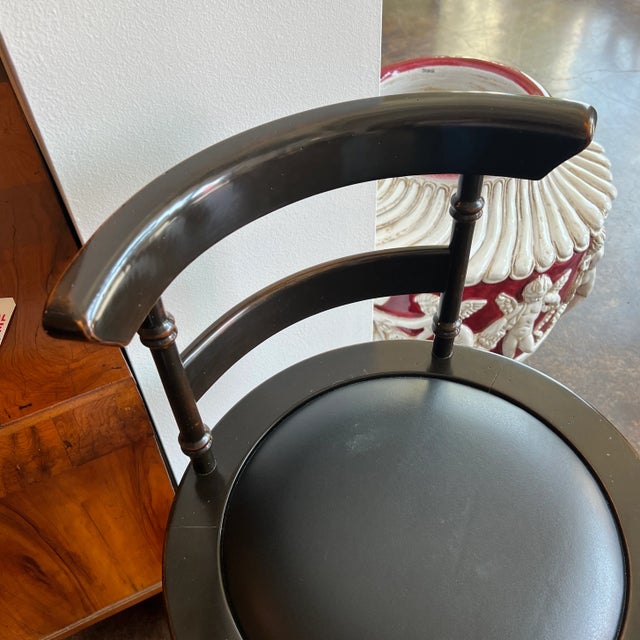 1990s Vintage Italian Black Leather Seat Barstool With Wood and Brass Accent for the Footrest and Low Back For Sale - Image 4 of 13