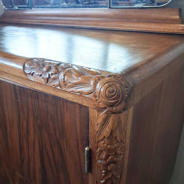 Art Deco Chest of Drawers with Folding Mirror in Walnut Veneer, 1920s For Sale - Image 15 of 18