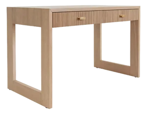 Matthew Izzo Home Larkin Fluted Natural Oak Two Drawer Desk With Satin Brass Draw Pulls