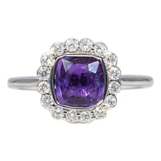 1.3Ct Gia Certified Purple Sapphire Ring With Natural Diamonds: Solid 14k Gold For Sale