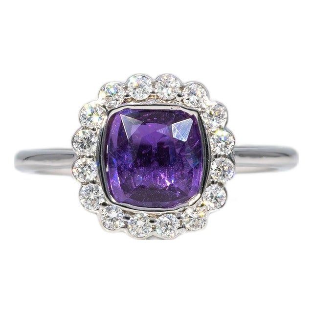 1.3Ct Gia Certified Purple Sapphire Ring With Natural Diamonds: Solid 14k Gold For Sale