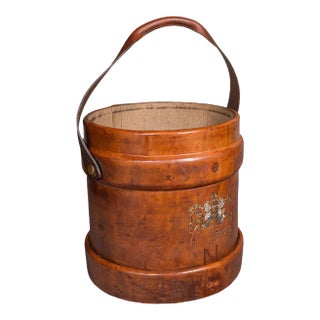 Vintage Drawing Room Waste Paper Basket, English, Leather Study Bin, Mid Century For Sale