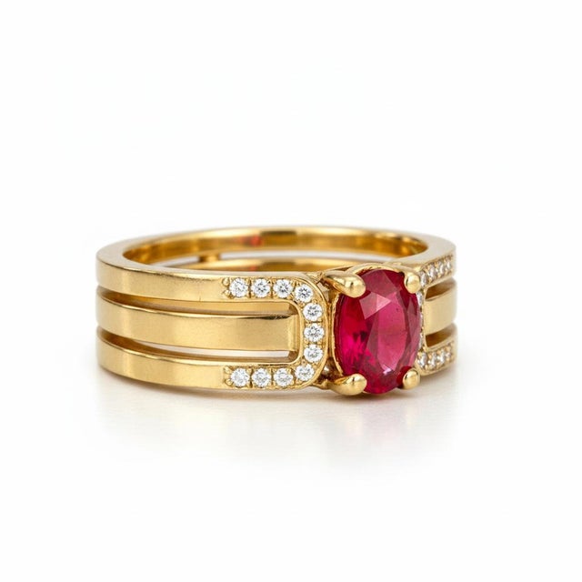 Split Shank Oval Ruby Engagement Silver, Gold Ring, Size 9.5 For Sale - Image 4 of 7