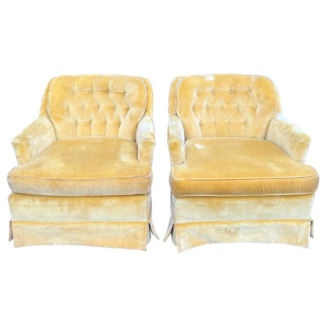 Pair of Mustard Yellow Velvet Club Chairs For Sale - Image 13 of 13