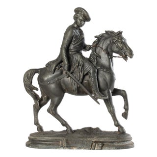 Antique Spelter Horse and Rider Clock Topper Statue For Sale