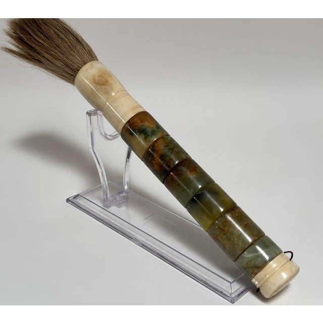 Jade Chinese Jade Bone and Horse Hair Calligraphy Brush Hand-Carved 15 In For Sale - Image 8 of 12