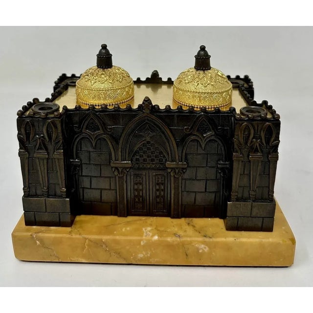 Mid 19th Century Antique Grand Tour French Bronze Desk Set Inkstand Church Cathedral Siena Marble For Sale - Image 5 of 11