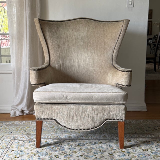 Late 20th Century Vintage Upholstered Wingback Lounge Chairs by Drexel, a Pair For Sale - Image 5 of 6