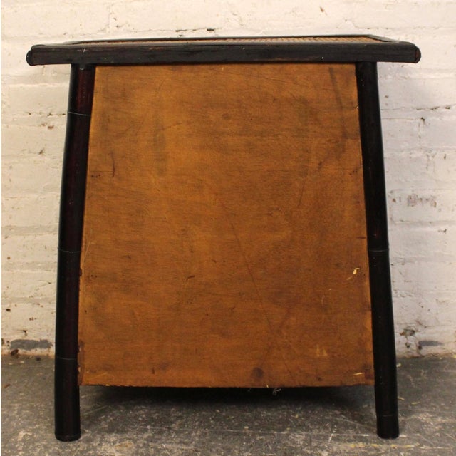 Wood Mid 20th Century Pair of Asian Style Bamboo & Wicker End Tables For Sale - Image 7 of 9