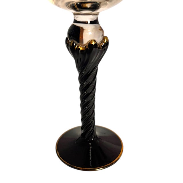 Mid 20th Century Set of 8 Art Deco Cocktail Glasses Hollywood Regency Holidays Barware Black Gold Art Nouveau For Sale In Miami - Image 6 of 10