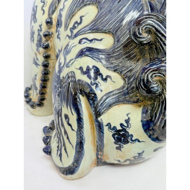 24" Nanking Blue White Porcelain Chinese Temple Guardian Lion Foo Dog Sheshi, Canonbury For Sale - Image 15 of 16