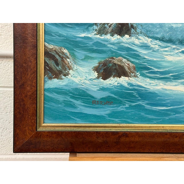 Seascape with Waves Breaking on Rocks - Oil on Canvas by 20th Century Artist 1985 Circa For Sale - Image 13 of 16