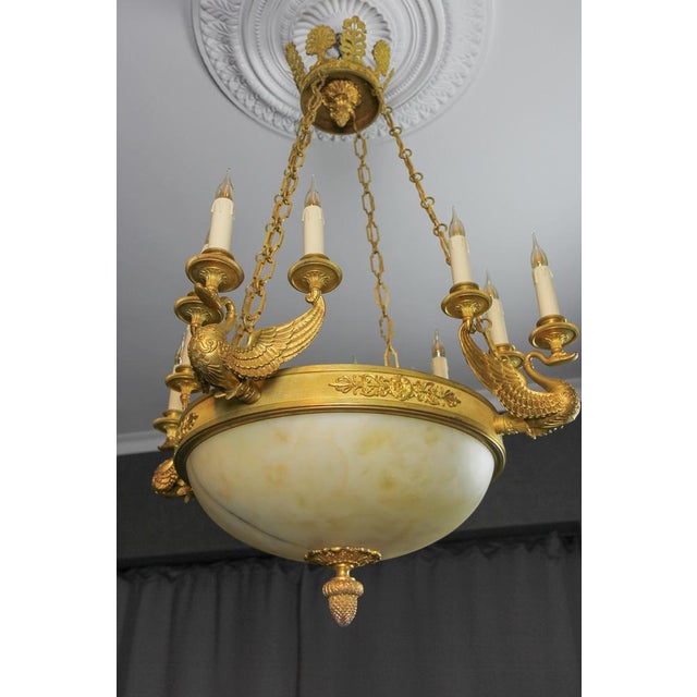 Large Empire Style Alabaster and Bronze 16-Light Chandelier, 1890s For Sale - Image 9 of 18