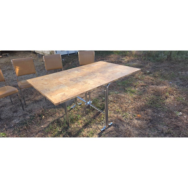Mid-Century Modern Chrome & Faux-Burl Formica Gateleg Folding Dining Set - 5 Pieces For Sale - Image 9 of 18