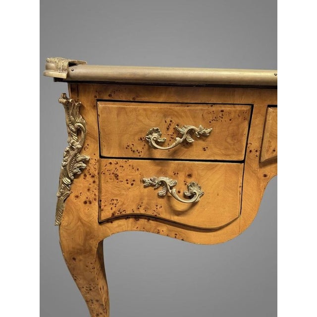Louis XV Style Burl Walnut Writing Desk with Leather Top For Sale - Image 6 of 7