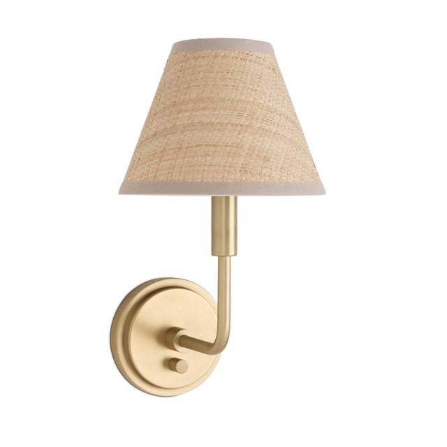 Polly Sconce Single, Natural Brass with Rattan Shade For Sale In Detroit - Image 6 of 6