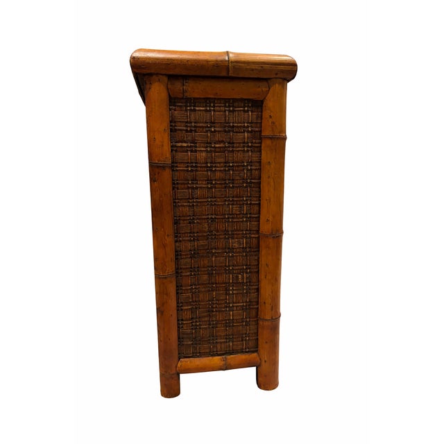 Vintage 1970s Honey-Toned Bamboo & Woven Rattan Cabinet For Sale - Image 10 of 16
