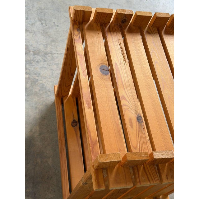 Pine Slatted Open Cube Storage Side Table Swedish Mid-Century Modern 1970s For Sale - Image 9 of 12