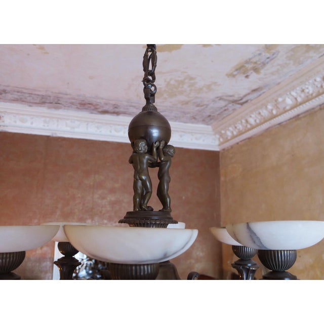 Bronze and Alabaster Figural Chandelier For Sale - Image 5 of 12