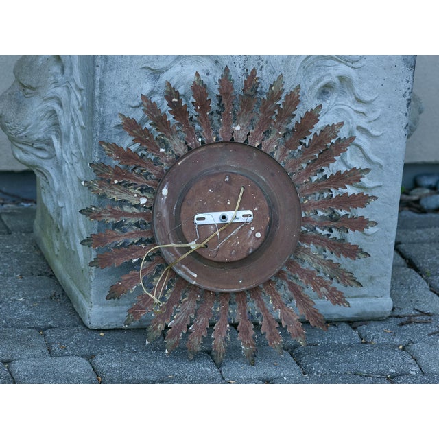 Mid 20th century Spanish Gilt Metal Semi-Flush Sunburst Light Fixture with Star Motifs For Sale - Image 12 of 12