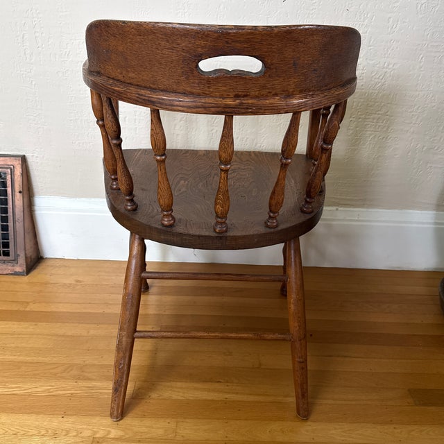 American VIntage Oak Captain’s Chair For Sale - Image 3 of 5