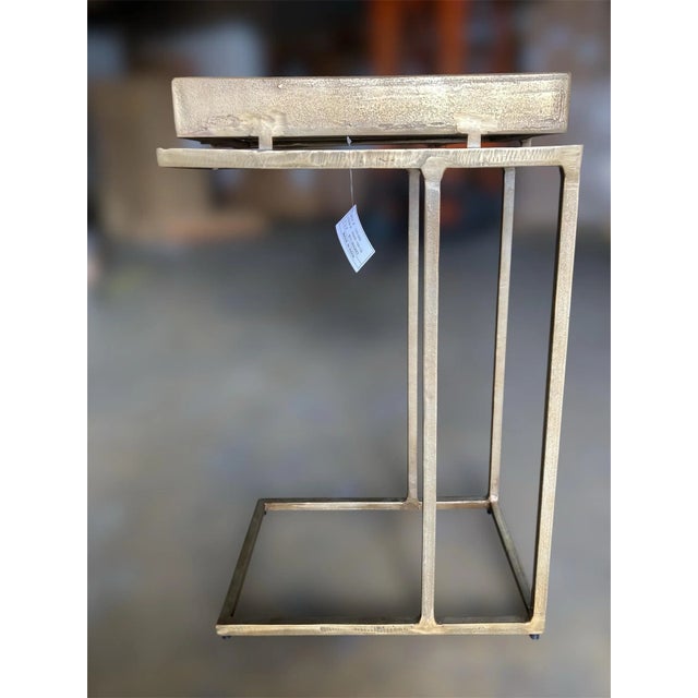 2020s Crate & Barrel Echo Modern Industrial C-Table in Antique Brass Finish With Mirrored Glass, Imar-199-Cb For Sale - Image 5 of 12