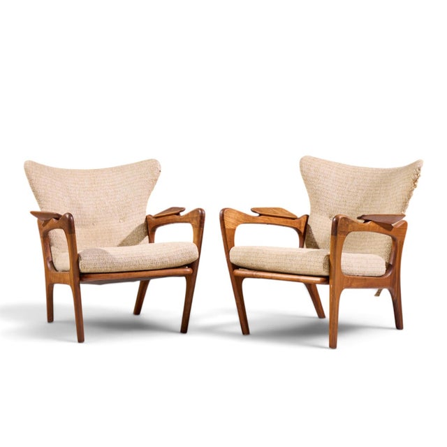 Mid-Century Modern Adrian Pearsall for Craft Associates 2291-C Mid Century Walnut Lounge Chairs - Pair For Sale - Image 3 of 12