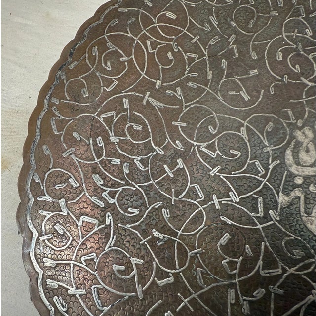 Metal Thick Antique Handmade Middle Eastern Sterling Silver Copper Decorative Plate For Sale - Image 7 of 10