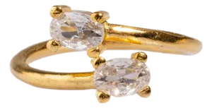 Double Diamond Stone & Gold Dainty Adjustable Ring, Size 4