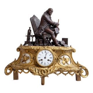 20th Century Mantel Clock with Seated Benjamin Franklin, France For Sale