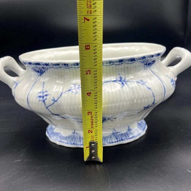 Ceramic Vintage Mid-Century Modern Royal Copenhagen Blue Fjord Blue Fluted Oval Serving Bowl W Underplate For Sale - Image 7 of 9