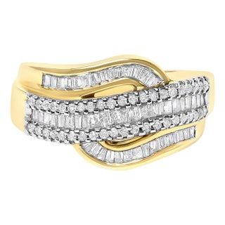 14K Yellow Gold 1.0 Cttw Diamond Wave Design Band Ring For Sale