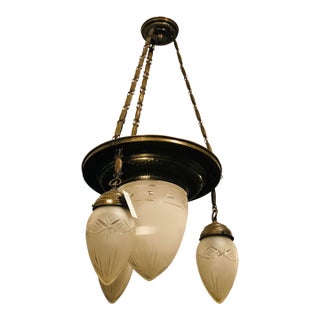 1920s Art Deco 3 arms Pendant Chandelier For Sale