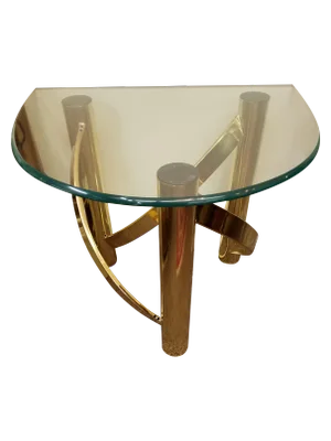 Mid-Century Glass Top & Brass Twisted Base Table