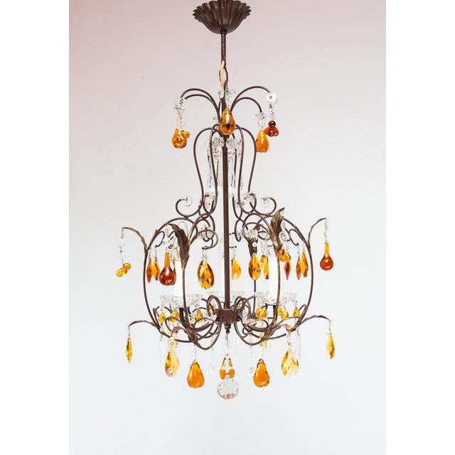 Vintage Italian Amber Glass Cage Chandelier For Sale - Image 11 of 11