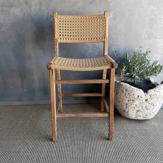 Mid-Century Modern Indoor Outdoor Solid Teak Wood Counter Height Stool For Sale - Image 3 of 11